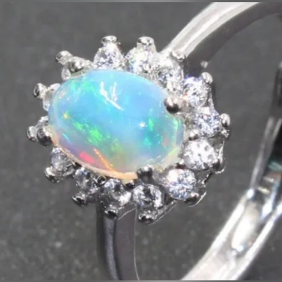 Fine Jewlery Jewelry - Genuine Opal Flower Ring 925 Sterling Silver Ring